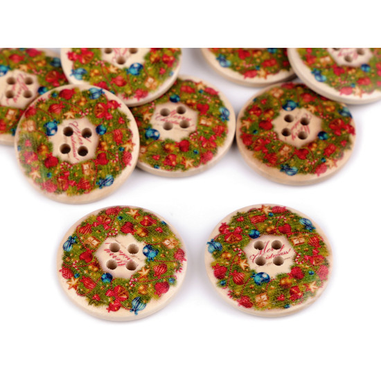 Christmas wooden decorative button - Green (10 Pieces)
