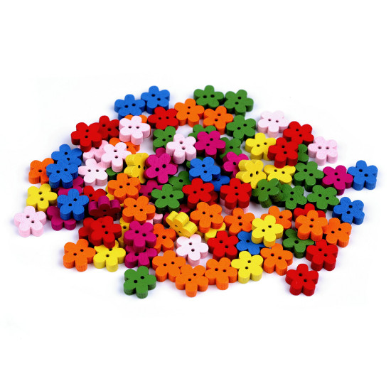 Bouton décoratif en bois, fleurs - Mélange (100 Pièces)