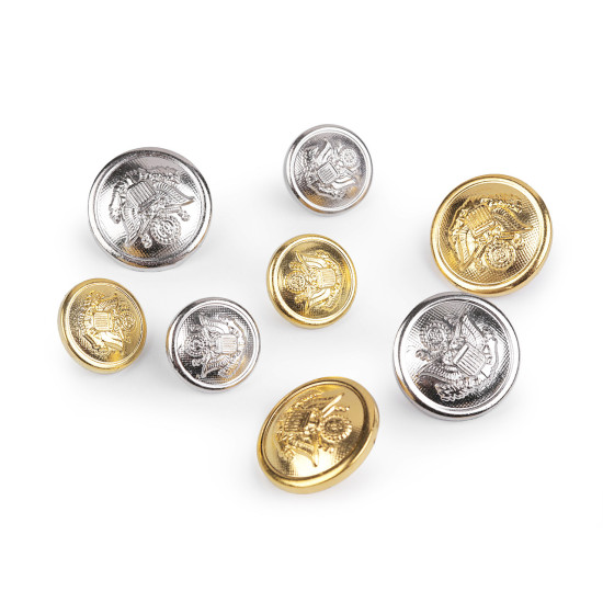 Botón con escudo, tamaño 24'; 32' - Plata (10 Piezas) Botón con escudo, tamaño 24'; 32' - Plata (10 Piezas)