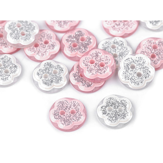 Button - flower with glitter size 20' - Blue light (100 Pieces) Button - flower with glitter size 20' - Blue light (100 Pieces)