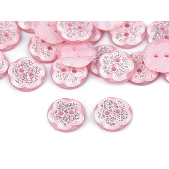 Button - flower with glitter size 20' - Blue light (100 Pieces) Button - flower with glitter size 20' - Blue light (100 Pieces)