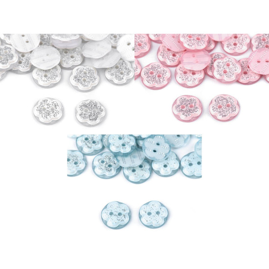 Button - flower with glitter size 20' - Blue light (100 Pieces) Button - flower with glitter size 20' - Blue light (100 Pieces)