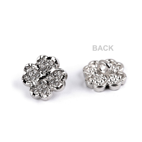 Metal four-leaf clover button with rhinestones size 20' - Silver (5 Pieces) Metal four-leaf clover button with rhinestones size 20' - Silver (5 Pieces)