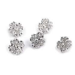 Metal four-leaf clover button with rhinestones size 20' - Silver (30 Pieces)