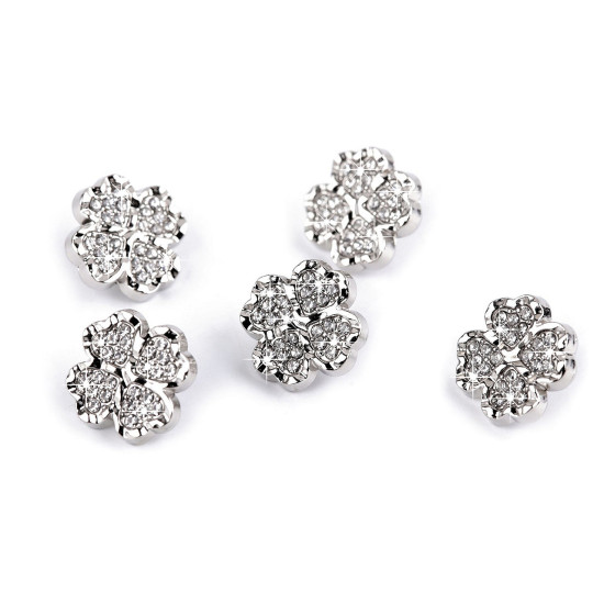 Metal four-leaf clover button with rhinestones size 20' - Silver (5 Pieces) Metal four-leaf clover button with rhinestones size 20' - Silver (5 Pieces)