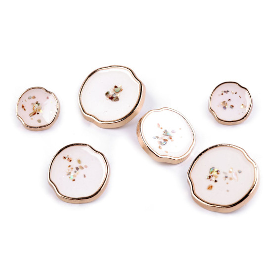 Metal button ab pearl in resin, size 24'; 32'; 36' - White (5 Pieces) Metal button ab pearl in resin, size 24'; 32'; 36' - White (5 Pieces)