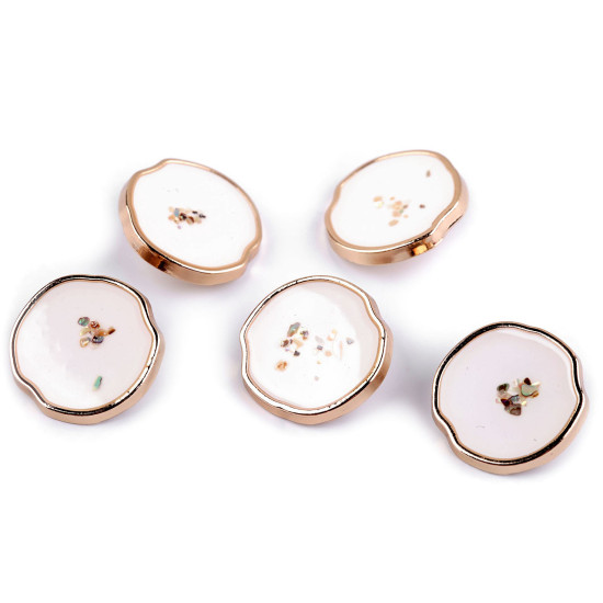 Metal button ab pearl in resin, size 24'; 32'; 36' - White (5 Pieces) Metal button ab pearl in resin, size 24'; 32'; 36' - White (5 Pieces)