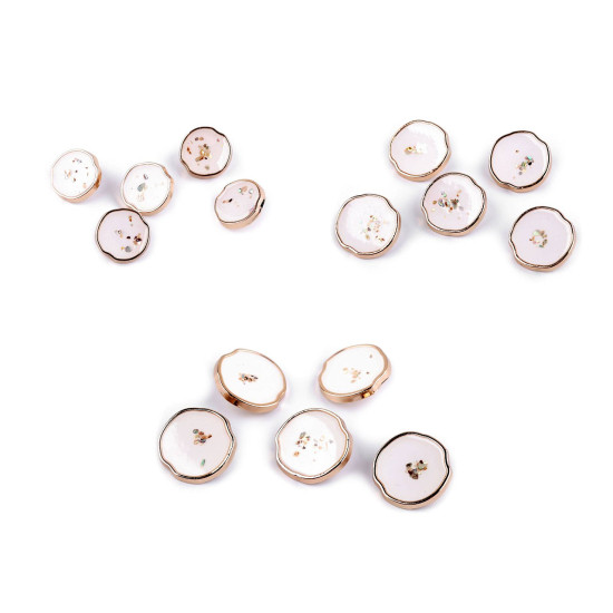 Metal button ab pearl in resin, size 24'; 32'; 36' - White (5 Pieces) Metal button ab pearl in resin, size 24'; 32'; 36' - White (5 Pieces)