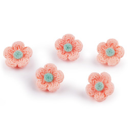 Button 3d imitation crochet flower size 28' - Powder-salmon (25 Pieces)