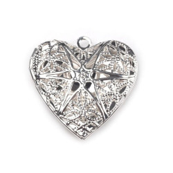 Medalion serce 26x26 mm otwierany - Srebrny jasny (1 Sztuka)