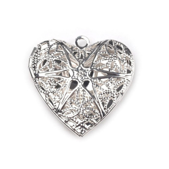 Medalion serce 26x26 mm otwierany - Srebrny jasny (1 Sztuka) Medalion serce 26x26 mm otwierany - Srebrny jasny (1 Sztuka)