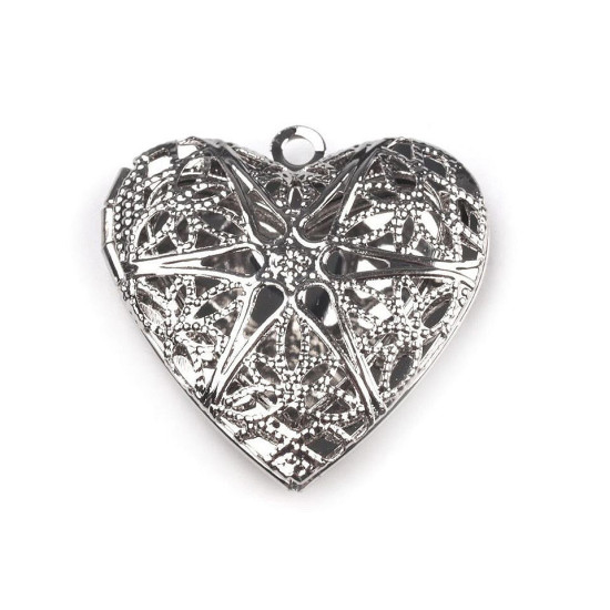 Medalion serce 26x26 mm otwierany - Srebrny jasny (1 Sztuka) Medalion serce 26x26 mm otwierany - Srebrny jasny (1 Sztuka)