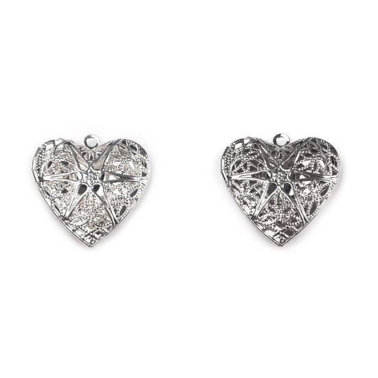 Medalion serce 26x26 mm otwierany - Srebrny jasny (1 Sztuka) Medalion serce 26x26 mm otwierany - Srebrny jasny (1 Sztuka)