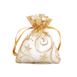 Bolsa de regalo de organza 6,5x9 cm con purpurina - Oro (10 Piezas)