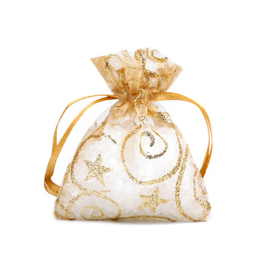 Woreczek podarunkowy 6,5x9 cm organza z brokatem - White (100 Sztuki) Woreczek podarunkowy 6,5x9 cm organza z brokatem - White (100 Sztuki)