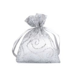 Bolsa de regalo de organza 6,5x9 cm con purpurina - Gris muy claro (10 Piezas)