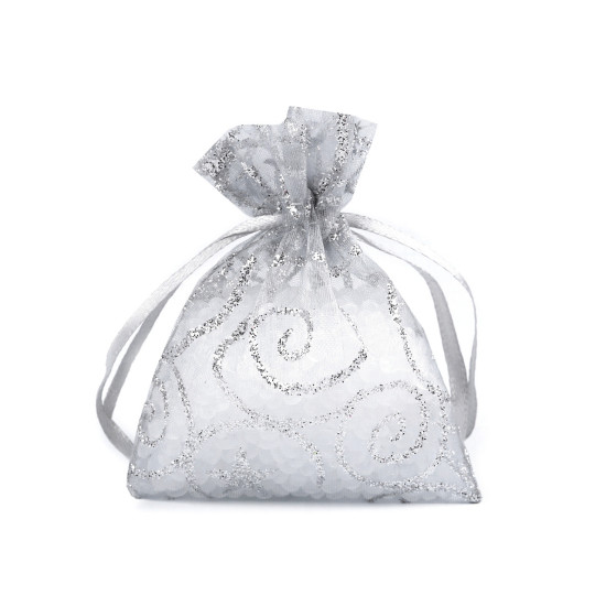 Woreczek podarunkowy 6,5x9 cm organza z brokatem - White (100 Sztuki) Woreczek podarunkowy 6,5x9 cm organza z brokatem - White (100 Sztuki)