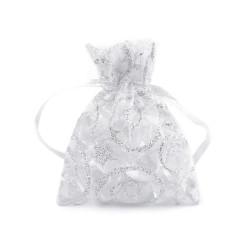 Bolsa de regalo de organza 6,5x9 cm con purpurina - Blanco (100 Piezas)