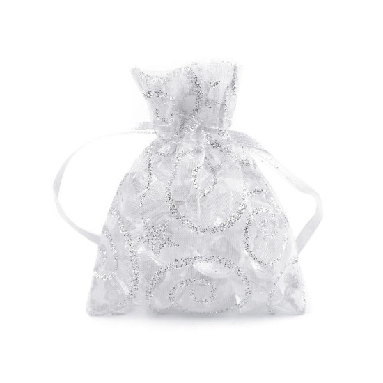 Woreczek podarunkowy 6,5x9 cm organza z brokatem - White (100 Sztuki) Woreczek podarunkowy 6,5x9 cm organza z brokatem - White (100 Sztuki)