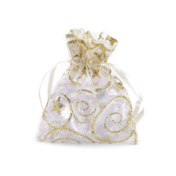Bolsa de regalo de organza 6,5x9 cm con purpurina - Crema más claro (10 Piezas)