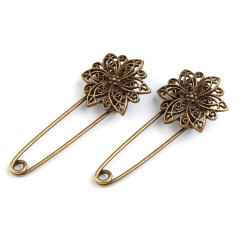 Pin brooch filigree 25x55 mm - Vintage brass (1 Piece)