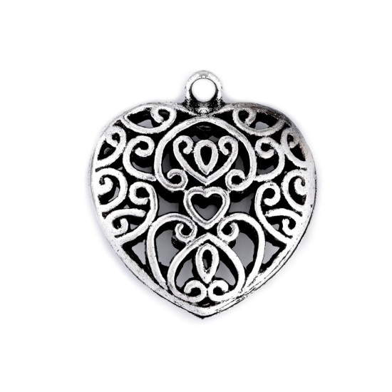 Charm pendant heart 30x30 mm - Platinum (1 Piece)