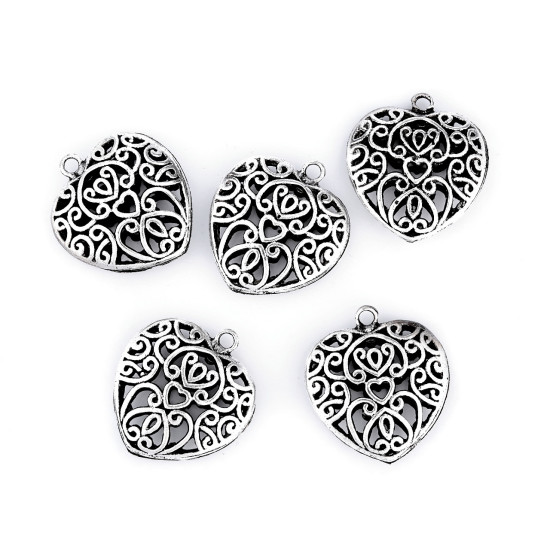 Charm pendant heart 30x30 mm - Platinum (1 Piece)