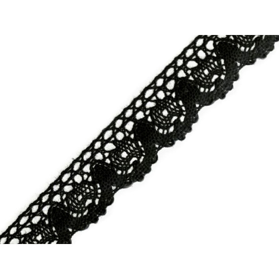 Bobine de liseré de dentelle en coton, largeur 25 mm - Noir (27 Mètres) Bobine de liseré de dentelle en coton, largeur 25 mm - Noir (27 Mètres)