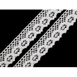 Bobine de liseré de dentelle en coton, largeur 25 mm - Blanc (27 Mètres)