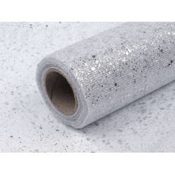 Decorative tulle fabric with glitters width 20 cm - Silver (10 Meters)