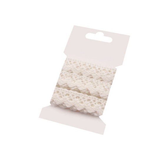 Cotton bobbin lace trim width 15 mm - White (1 Card) Cotton bobbin lace trim width 15 mm - White (1 Card)