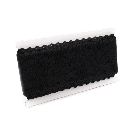 Elastic lace trim width 80 mm - Black (1 Meter) Elastic lace trim width 80 mm - Black (1 Meter)