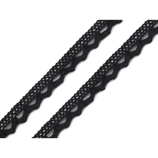 Bobina di pizzo in cotone, larghezza: 11 mm - Nero (1 Metro) Bobina di pizzo in cotone, larghezza: 11 mm - Nero (1 Metro)