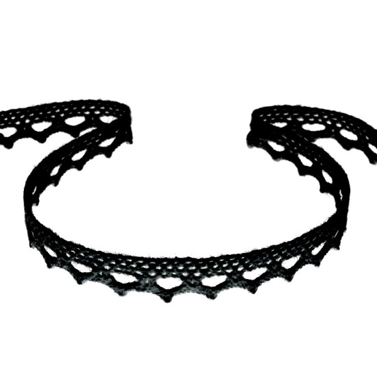 Bobina di pizzo in cotone, larghezza: 11 mm - Nero (1 Metro) Bobina di pizzo in cotone, larghezza: 11 mm - Nero (1 Metro)