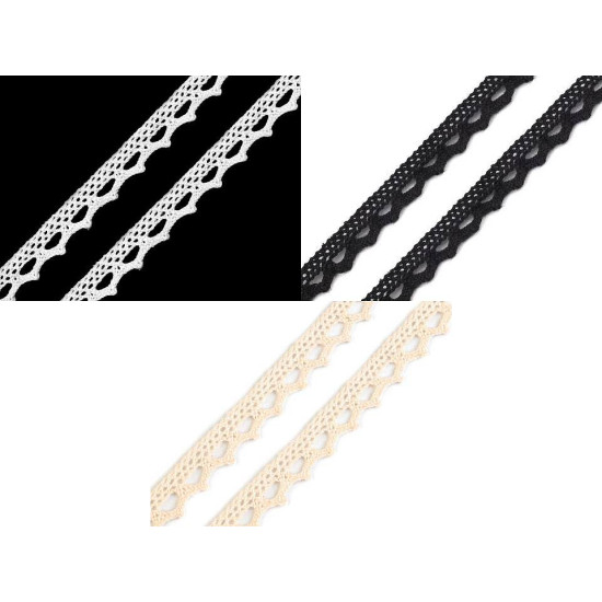 Bobina di pizzo in cotone, larghezza: 11 mm - Nero (1 Metro) Bobina di pizzo in cotone, larghezza: 11 mm - Nero (1 Metro)