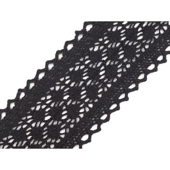 Cotton bobbin lace trim / insert, width 60 mm - Black (1 Meter) Cotton bobbin lace trim / insert, width 60 mm - Black (1 Meter)