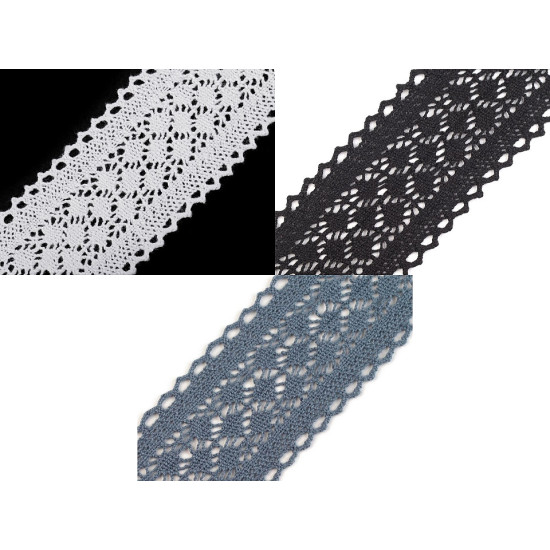 Cotton bobbin lace trim / insert, width 60 mm - Black (1 Meter) Cotton bobbin lace trim / insert, width 60 mm - Black (1 Meter)