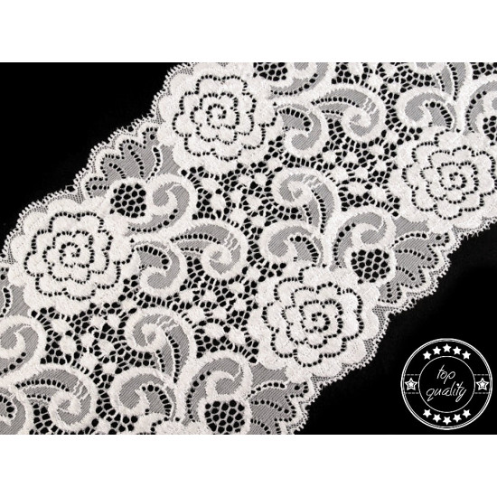 Elastic lace trim width 15 cm - White (1 Meter) Elastic lace trim width 15 cm - White (1 Meter)