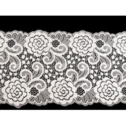 Elastic lace trim width 15 cm - White (1 Meter)