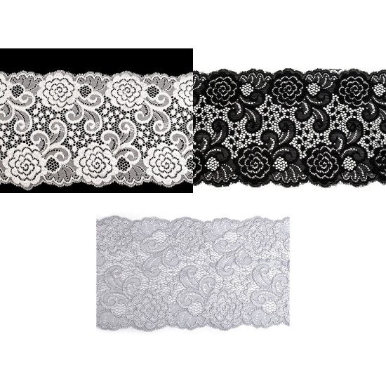 Elastic lace trim width 15 cm - White (1 Meter) Elastic lace trim width 15 cm - White (1 Meter)