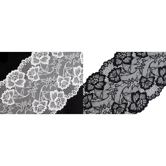 Koronka elastyczna / wstawka / bieżnik szerokość 18,5 cm - White (1 Metr) Koronka elastyczna / wstawka / bieżnik szerokość 18,5 cm - White (1 Metr)