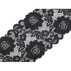 Elasztikus csipke / betét / futó szélessége 14 cm - Fekete (1 Méter)