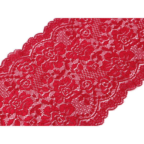 Elastic lace trim width 18 cm - Dark red (1 Meter)