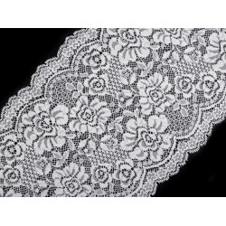 Elastic lace trim width 18 cm - White (1 Meter)