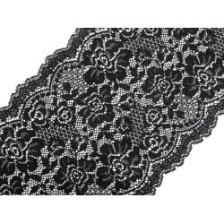 Elastic lace trim width 18 cm - Black (1 Meter)