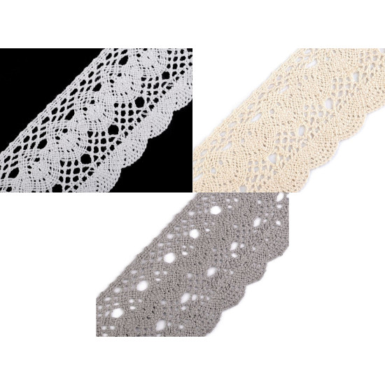 Bobine de liseré de dentelle en coton, largeur 75 mm - Blanc (1 Mètre) Bobine de liseré de dentelle en coton, largeur 75 mm - Blanc (1 Mètre)