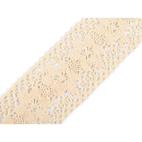 Cotton bobbin lace trim / insert, width 50 mm - White (1 Meter) Cotton bobbin lace trim / insert, width 50 mm - White (1 Meter)