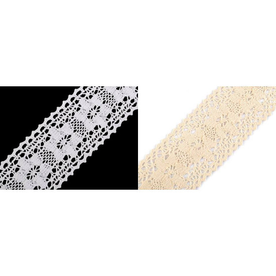Cotton bobbin lace trim / insert, width 50 mm - White (1 Meter) Cotton bobbin lace trim / insert, width 50 mm - White (1 Meter)