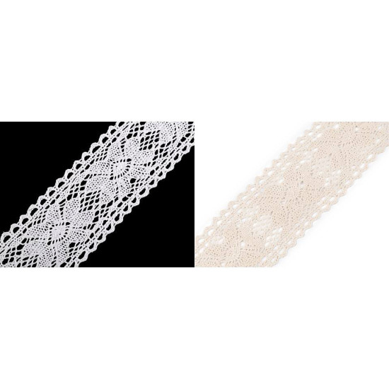 Cotton bobbin lace trim / insert, width 55 mm - White (1 Meter) Cotton bobbin lace trim / insert, width 55 mm - White (1 Meter)