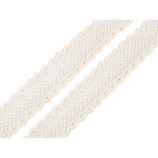 Cotton bobbin lace trim / insert, width 34 mm - Ecru light (1 Meter) Cotton bobbin lace trim / insert, width 34 mm - Ecru light (1 Meter)
